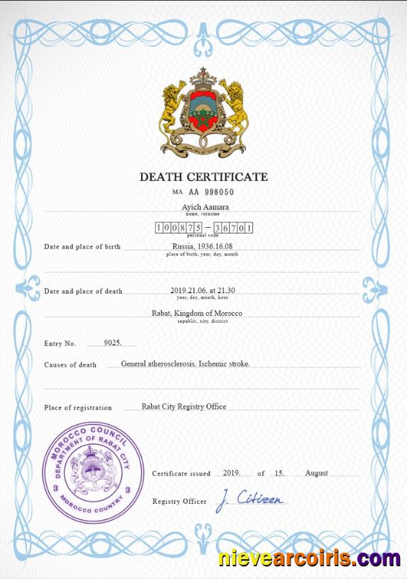 Morocco vital record death certificate